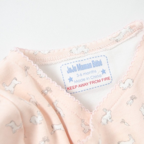 JoJo Maman Bebe Cross Wrap Cotton Footie Pajama Pink Rabbit Print Girls 3-6m - Picture 7 of 9